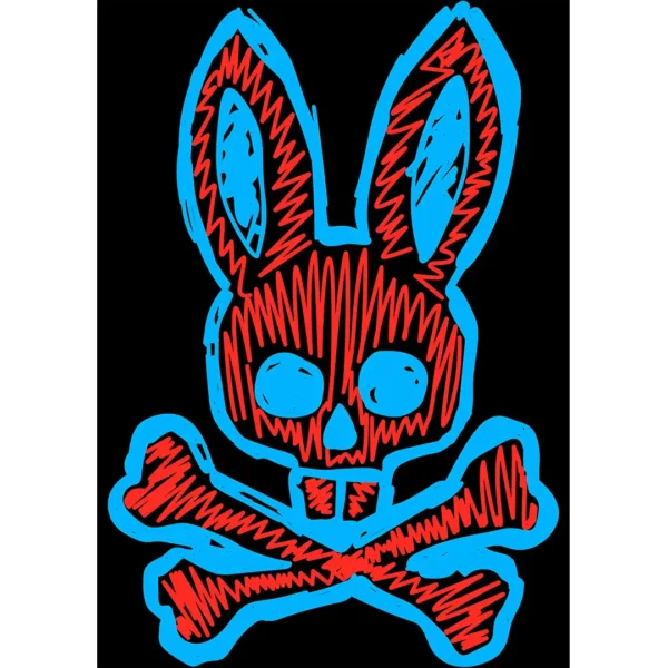 Diseño vectorial Psycho Bunny en estilo calavera con huesos cruzados para estampados en camisetas y sudaderas.