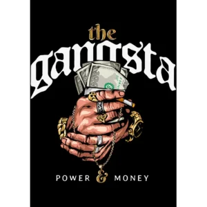 Diseño vectorial estilo gangsta con manos tatuadas, dinero y joyería para estampados en camisetas