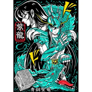 Ilustración vectorial de Shiryu del Dragón - Caballeros del Zodiaco estilo anime japonés para estampado y sublimación
