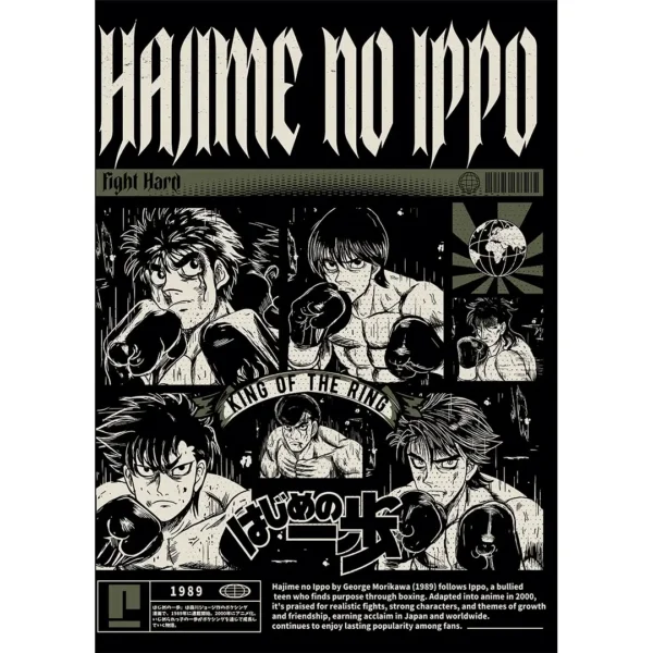 Vector Hajime no Ippo personajes principales estilo retro para estampados en playeras y hoodies