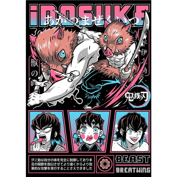 Vector editable de Inosuke Hashibira Demon Slayer en formato AI con mockups PNG para estampados