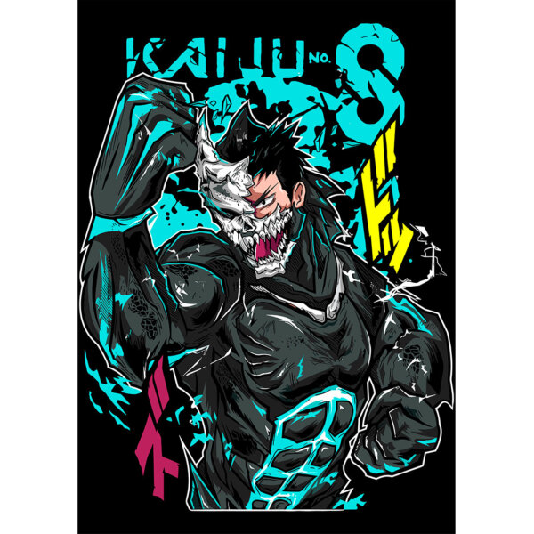 Vector Kafka Hibino Kaiju No. 8 en formato AI para estampados y mockups de playeras negras