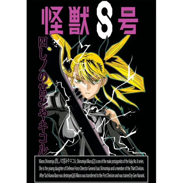 Vector editable de Kikoru Shinomiya Kaiju No. 8 en Illustrator con mockups PNG para estampados