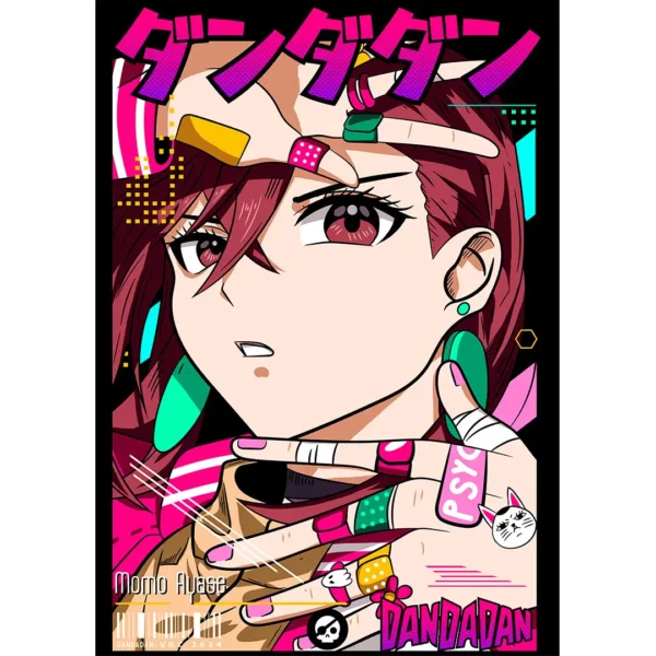 Vector Momo Ayase DanDaDan en formato AI con mockups PNG para playeras negras