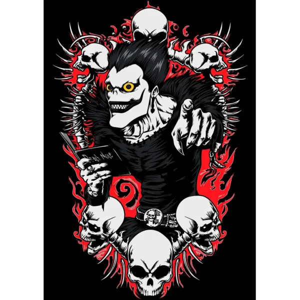 Vector del Shinigami Ryuk de Death Note en formato AI para estampados de playeras y hoodies