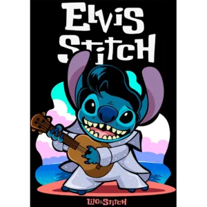 Vector Stitch Elvis Presley en traje blanco con guitarra para estampados y playeras
