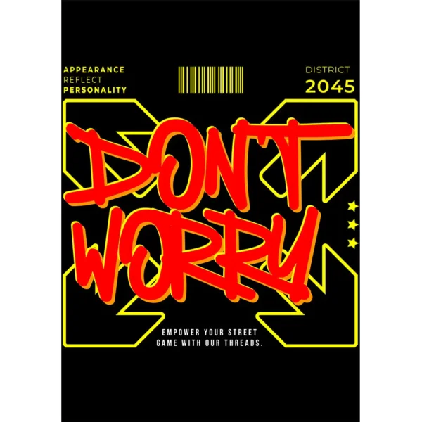 Vector streetwear “DON’T WORRY” estilo graffiti en formato .AI para estampados y mockups de playeras