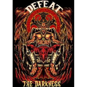 Vector Defeat the Darkness en AI para playeras y hoodies con estilo oscuro y fuego