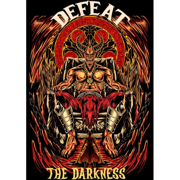 Vector Defeat the Darkness en AI para playeras y hoodies con estilo oscuro y fuego
