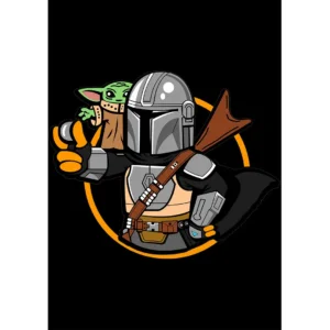 Vector Baby Yoda y Mandalorian estilo cartoon para playeras y hoodies