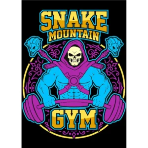 Vector Skeletor Snake Mountain Gym para estampados en playeras y hoodies, editable en formato AI con mockups incluidos.