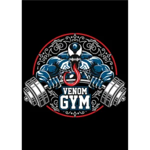 Vector Venom Gym en formato .AI con mockups para playeras negras, diseño exclusivo fitness para emprendedores de personalización