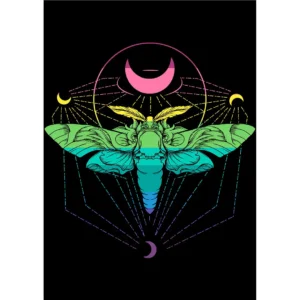 Diseño vectorial Polilla Astral estilo Streetwear para Halloween, archivo .AI editable con mockups PNG