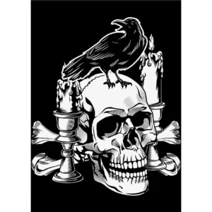 vector calavera con cuervo y velas góticas para halloween en formato ai editable