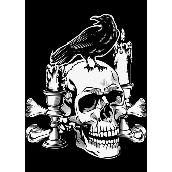 vector calavera con cuervo y velas góticas para halloween en formato ai editable